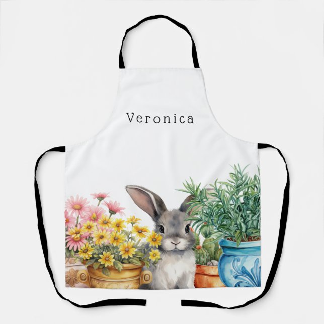 Cute Bunny in the Garden All-Over Print Apron (Front)