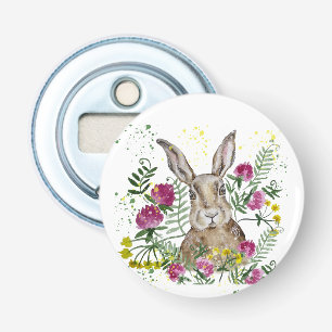 Cute bunny in watercolor flowers bottle opener