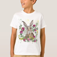 Cute bunny in watercolour flowers