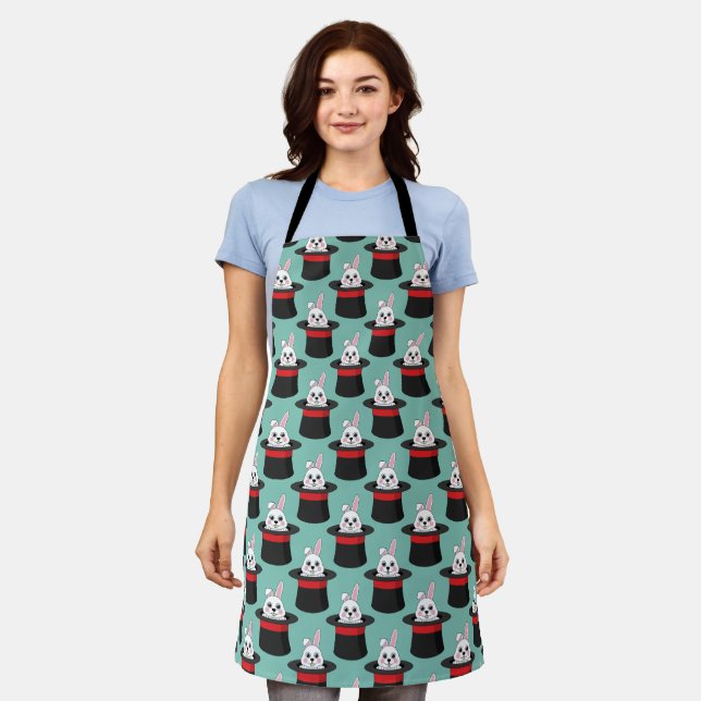 Cute Bunny in Wizard Hat Pattern Apron (Worn)
