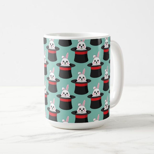 Cute Bunny in Wizard Hat Pattern Coffee Mug (Front Right)