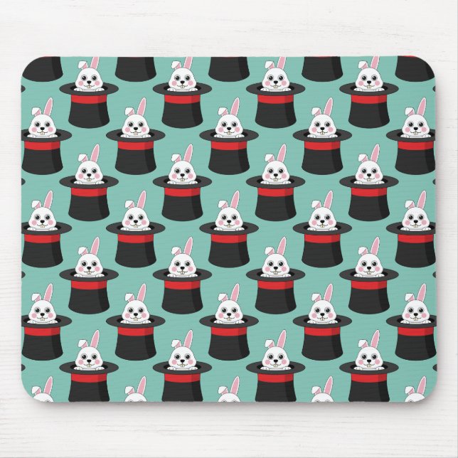 Cute Bunny in Wizard Hat Pattern Mouse Pad (Front)