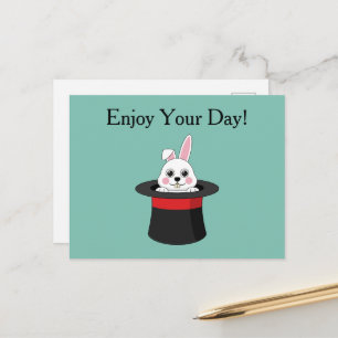 Cute Bunny in Wizard Hat Personalize Holiday Postcard