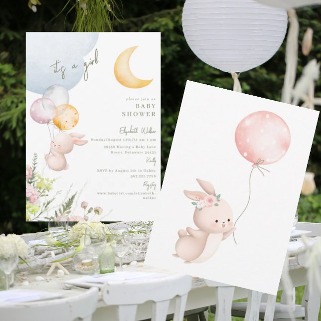 Cute Bunny It's a Girl Baby Shower II Invitation (Creator Uploaded)