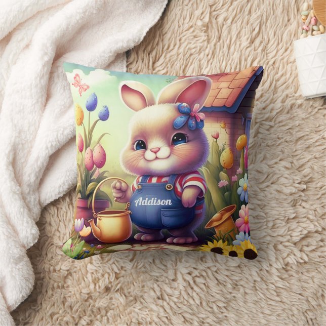 Cute Bunny Kid's Throw Pillow (Blanket)