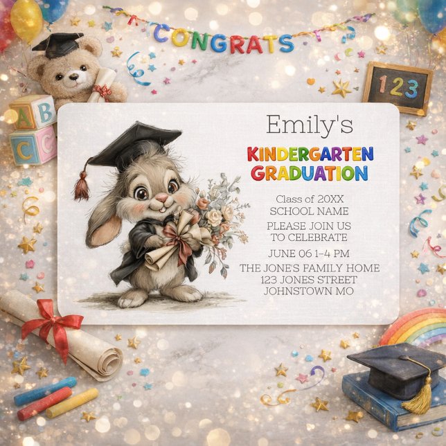 Cute Bunny Kindergarten Graduation Invitation (Creator Uploaded)