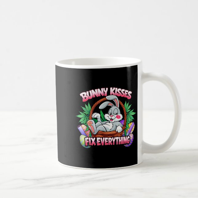Cute bunny kisses fix everything funny rabbit coffee mug (Right)