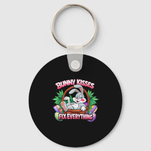 Cute bunny kisses fix everything funny rabbit keychain