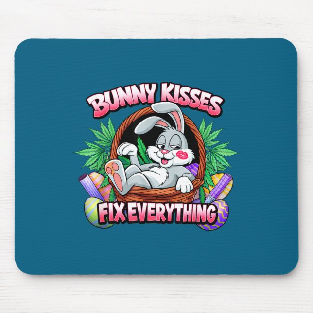 Cute bunny kisses fix everything funny rabbit mouse pad (Front)