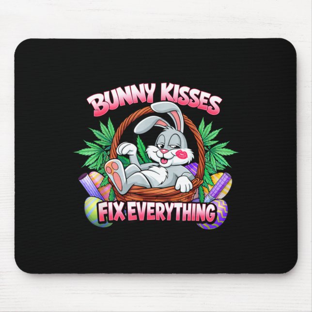 Cute bunny kisses fix everything funny rabbit mouse pad (Front)
