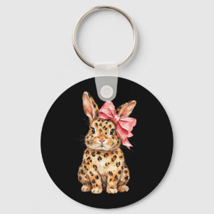 Cute Bunny Leopard Coquette Bow Rabbit Easter Keychain