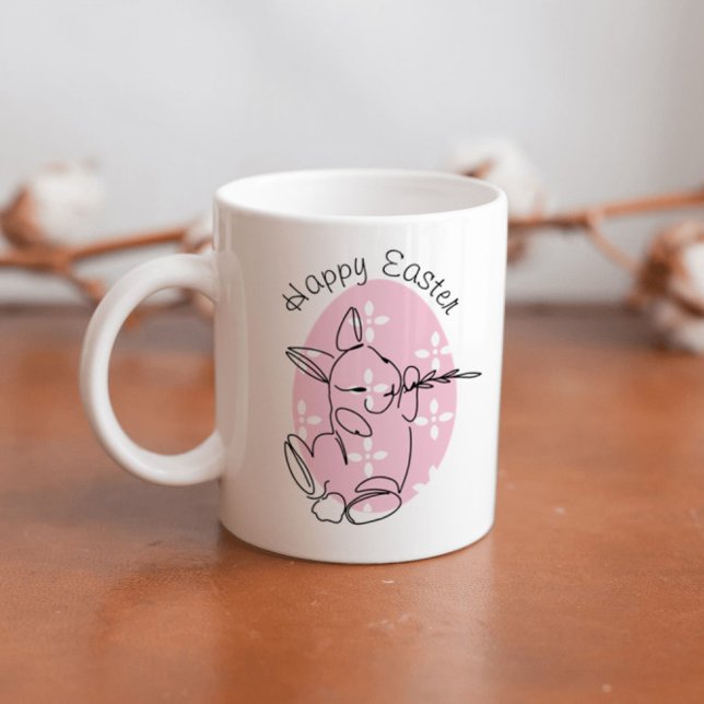 Cute Bunny Line Art Pink Egg Spring  Coffee Mug (Creator Uploaded)