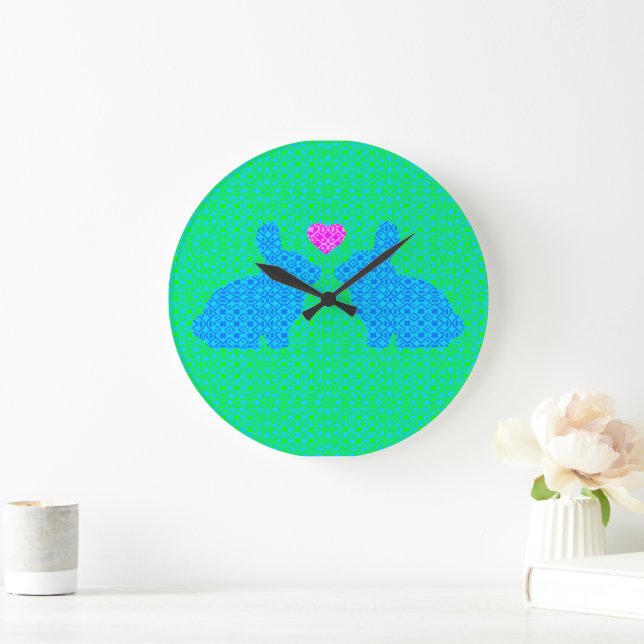Cute Bunny Love Large Clock (Home)