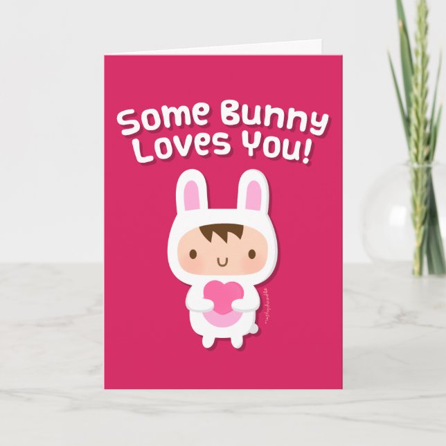 Cute Bunny Loves You Valentines Day Greeting Holiday Card (Front)