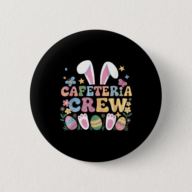 Cute Bunny Lunch Lady Cafeteria Crew Happy Easter  2 Inch Round Button (Front)