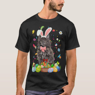 Cute Bunny Maine Coon Cat With Easter Egg Basket E T-Shirt