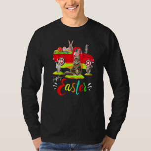 Cute Bunny Maine Coon Cats Riding Red Truck Happy T-Shirt