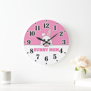 Cute Bunny Mom Pink Large Clock