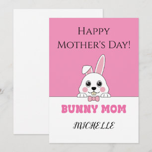 Cute Bunny Mom Pink Personalized Holiday Card