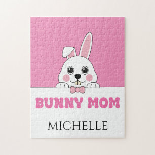 Cute Bunny Mom Pink Personalized Jigsaw Puzzle