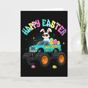 Cute Bunny Monster Truck Happy Easter For Kids Boy Card