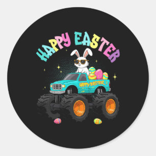 Cute Bunny Monster Truck Happy Easter For Kids Boy Classic Round Sticker