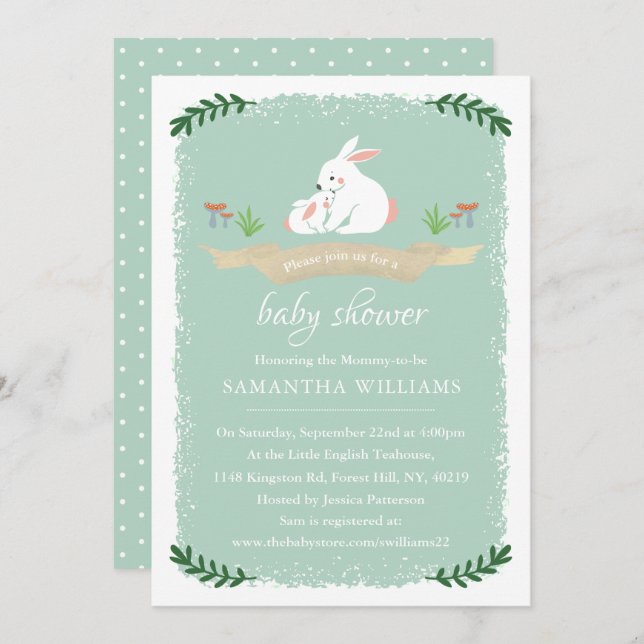 Cute Bunny Neutral Baby Shower Invitation (Front/Back)