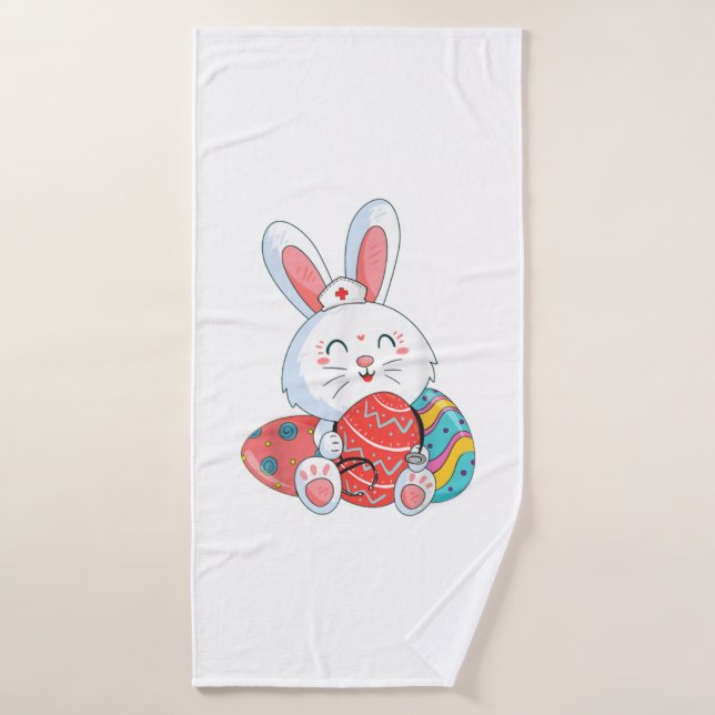 Cute Bunny Nurse Oeufs Joyeux jour de Pâques Nourr (Serviette de bain)