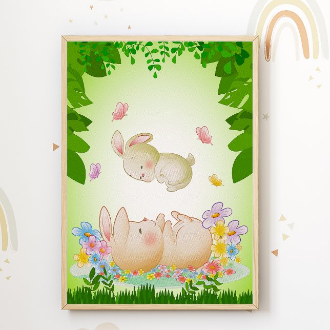 Cute Bunny Nursery Poster Print Kids Room Decor (Creator Uploaded)
