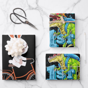 Cute Bunny On Bike Rabbit Cycling Bicycle Bunny Wrapping Paper Sheet