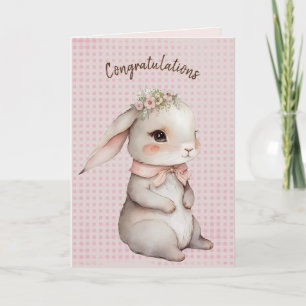 Cute Bunny On Gingham for New Baby Card