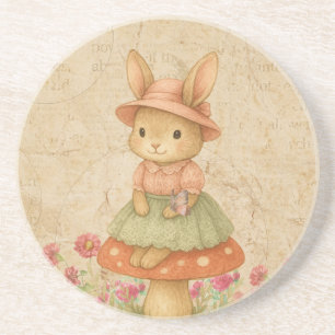 Cute Bunny on Mushroom Pastel Coaster