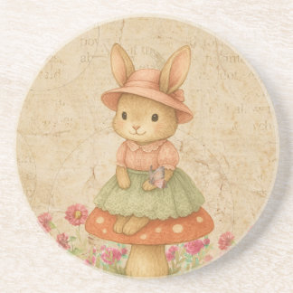 Cute Bunny on Mushroom | Pastel Coaster