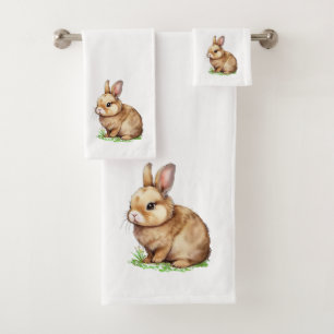 Cute Bunny on White Bath Towel Set