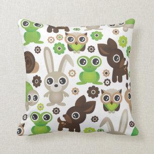 Cute bunny owl deer frog turtle pattern throw pillow
