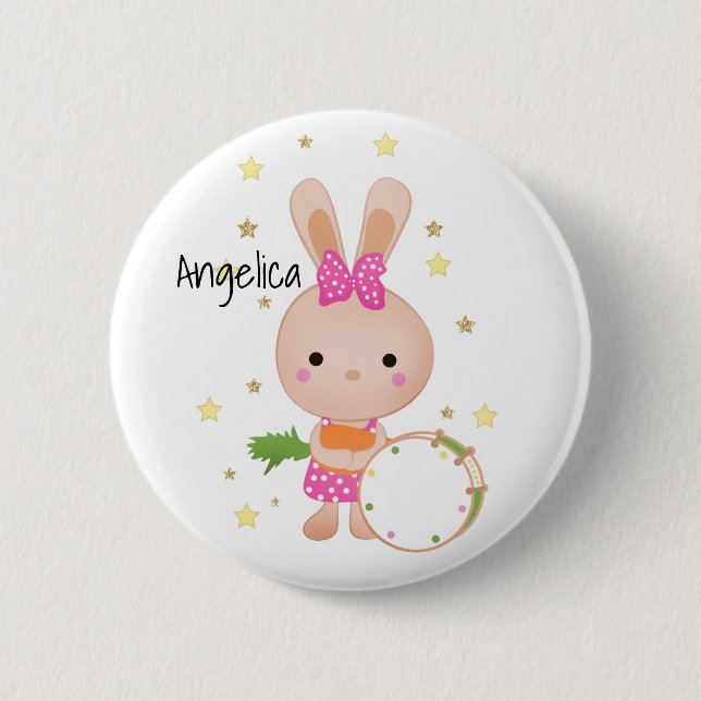 Cute, Bunny, paddle, birthday, greeting, invitati 2 Inch Round Button (Front)