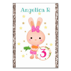Cute, Bunny, paddle, birthday Table Number