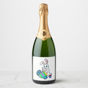 Cute Bunny Painting Easter Eggs Easter Bunny Sparkling Wine Label