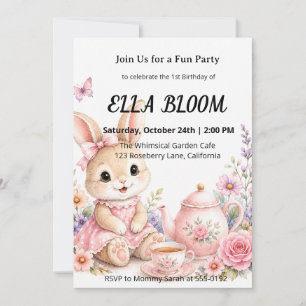 Cute Bunny Party 1st Birthday Invitation