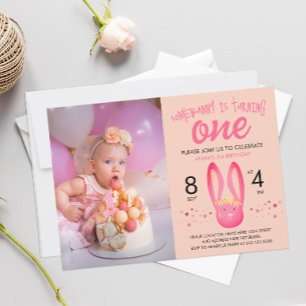 Cute Bunny Pastel Pink Dots Photo Birthday Party Invitation