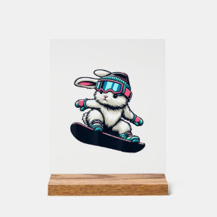 Cute Bunny Performing Snowboarding Trick Kids East Acrylic Sign