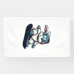 Cute Bunny Performing Snowboarding Trick Kids East Banner