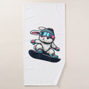Cute Bunny Performing Snowboarding Trick Kids East Bath Towel