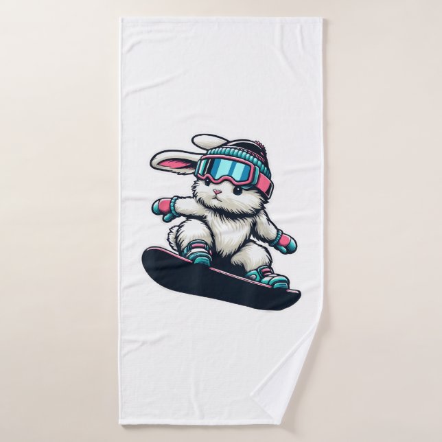 Cute Bunny Performing Snowboarding Trick Kids East Bath Towel (Bath Towel)