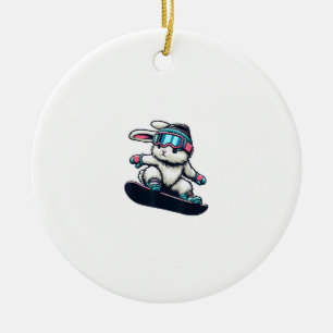 Cute Bunny Performing Snowboarding Trick Kids East Ceramic Ornament
