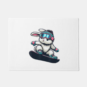 Cute Bunny Performing Snowboarding Trick Kids East Doormat