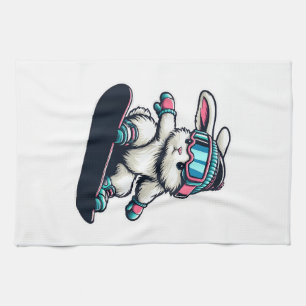 Cute Bunny Performing Snowboarding Trick Kids East Kitchen Towel