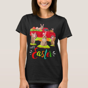 Cute Bunny Persian Cats Riding Red Truck Happy Eas T-Shirt