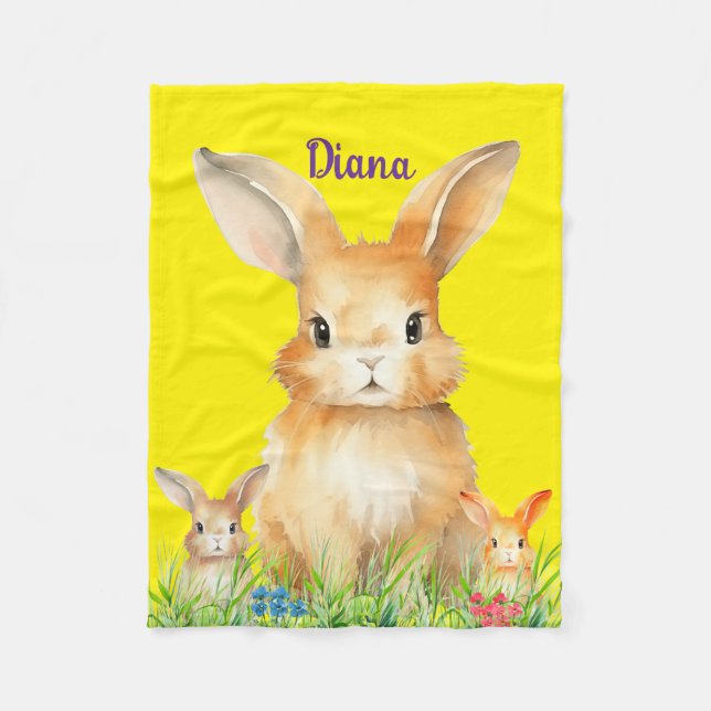 Cute Bunny Personalized Fleece Blanket (Front)