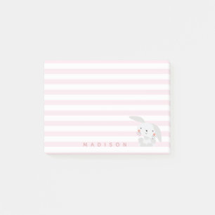 Cute Bunny - Personalized Pink Striped Kids Post-it Notes